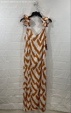 Vince Camuto Women's Orange Ikat Ruffle Strap Maxi Dress Sz L NWT