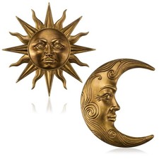 Kathfly 2 Pcs Sun and Moon Wall Decor Vintage Gold Celestial antique gold