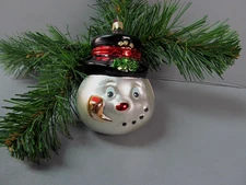 Glass Vintage Ornament Snowman Head  4" Tall x 2.75" Wide Kurt Adler HandPainted