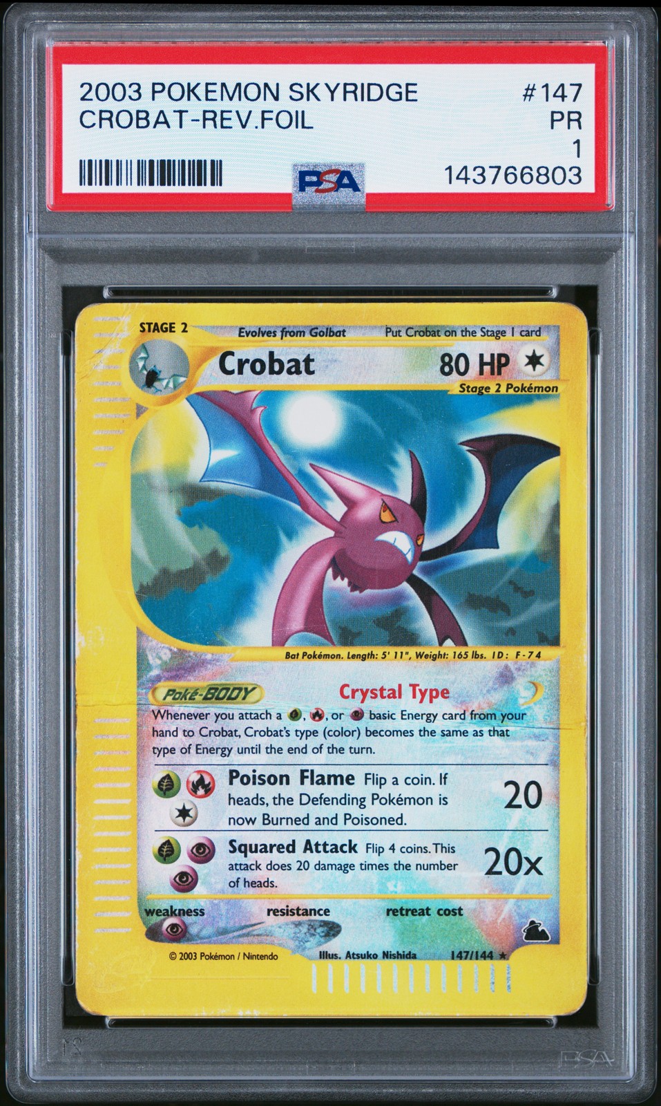 Crobat Reverse Holo PSA 1 2003 Pokemon Skyridge #147 POP 13