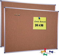 2-Pack Cork Board 36 X 24 Inch, Aluminum Frame Bulletin Board for Walls, Large S