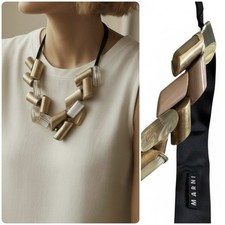 Marni Black and Gold Statement Necklace Bohemian Chic Gold Tone Lucite Tone