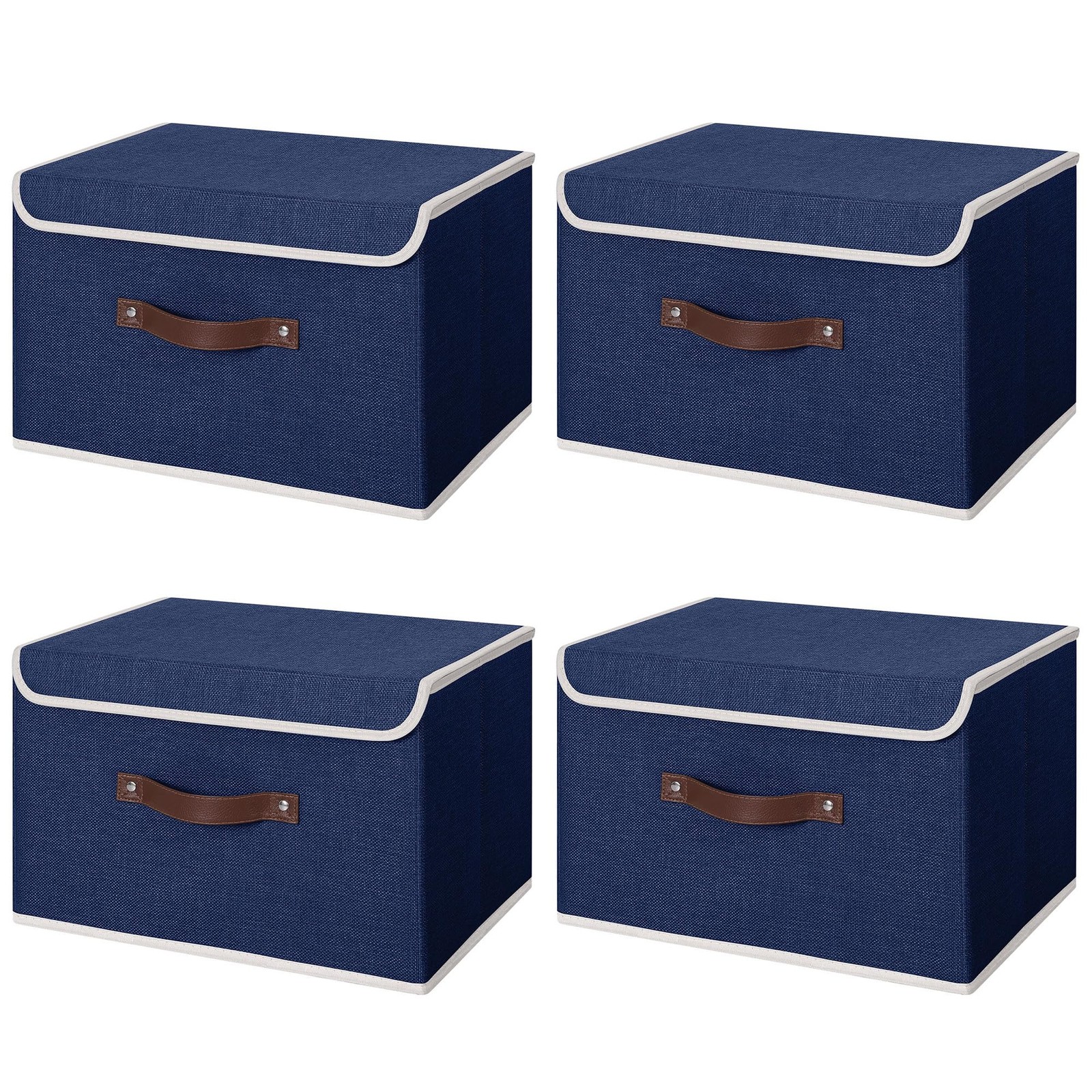 4PCS PU Leather Handle Storage Bins with Lids PP Plastic Board Organizer Box-image