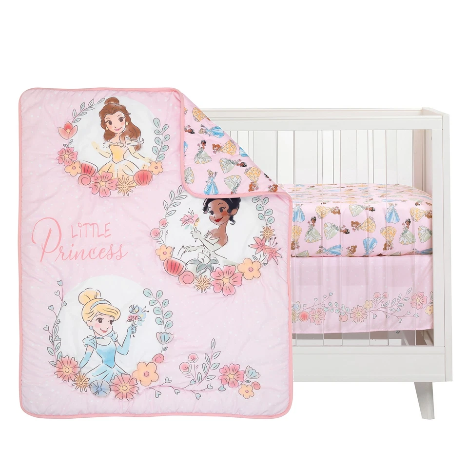 Juego de ropa de cama de cuna de bebé cordero e hiedra princesas Disney de 3 piezas - rosa Foto 2 de 4