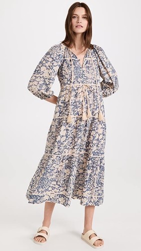 The Great women size 1 Bonnet Floral Prairie Puff Sleeve Midi dress Cottage Blue