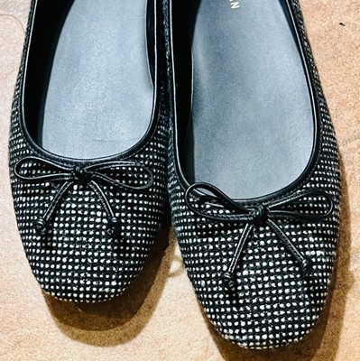 COLE HAAN YARA Women size 11 Flats Ballet Shoes Black White Bow Cottagecore Nwob
