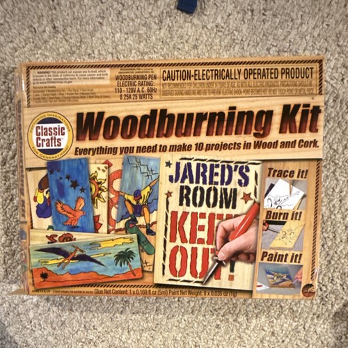 Classic Crafts Woodburning Kit Electric Pen & Wood Pieces Makes 10 Projects