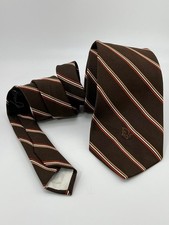Christian Dior Vintage Brown Striped Tie 65% Silk Logo Necktie Classic Paris