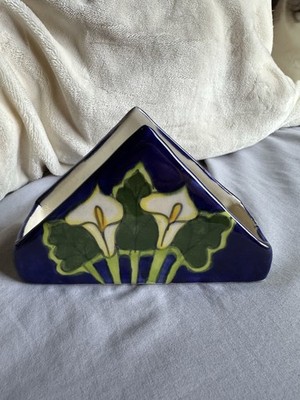 Blue Ceramic Hand Painted Floral Napkin Holder Lilies
