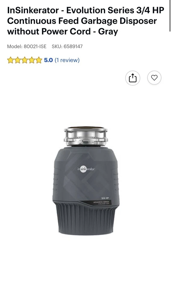 InSinkerator - Evolution Series 3/4 HP Continuous Feed Garbage Disposer No Cord - Image 4 of 4