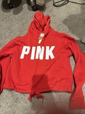 NWT Pink By Victoria Secret Crop Hoodie Sz XsRed Drawstring Bottom