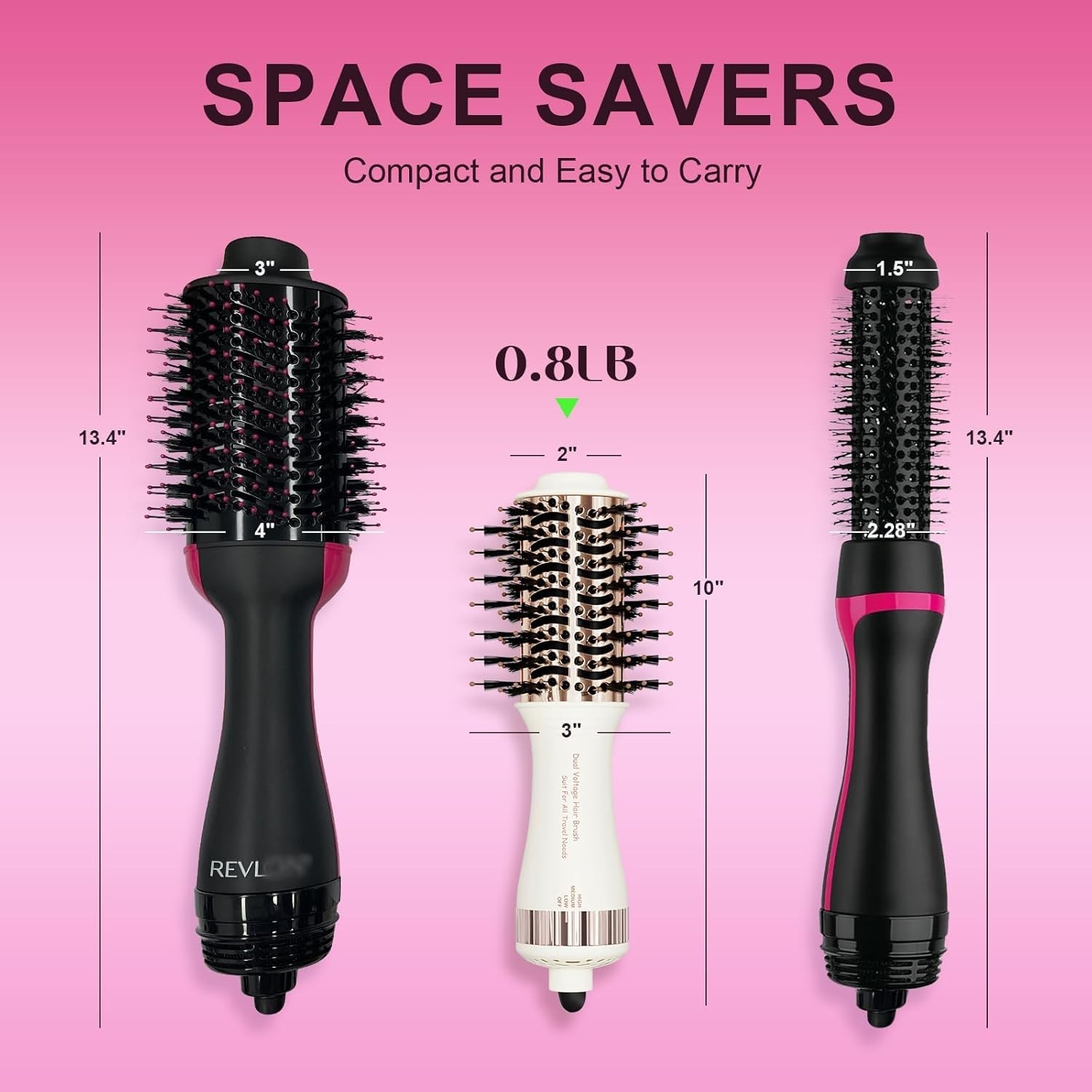 4-in-1 Travel Dual Voltage Hair Dryer Brush Blow Dryer Brush,Portable 2 inch ...