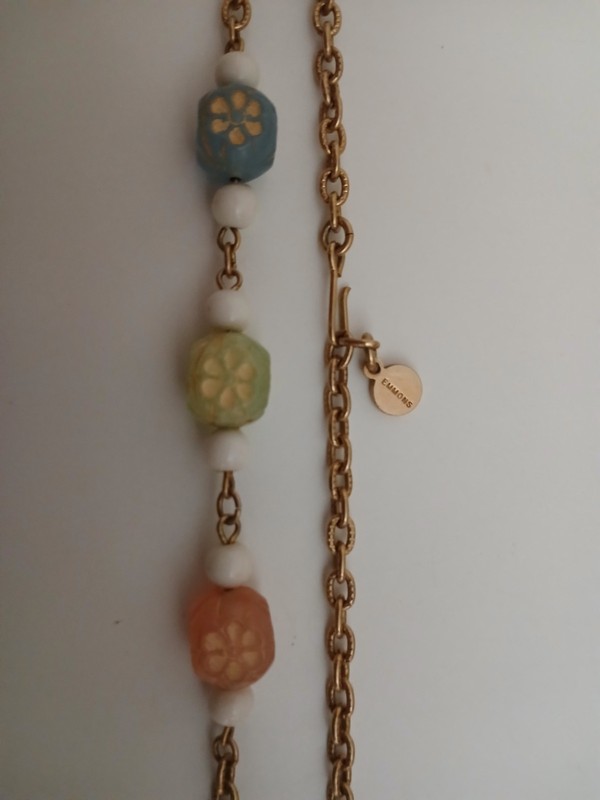 Vintage Emmons Gold Bead Long Necklace 1970s Costume Flower Bead Necklace 18"