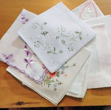Vgt Multi Colored Embroidered Floral White Batiste Hankies Handkerchiefs Lot