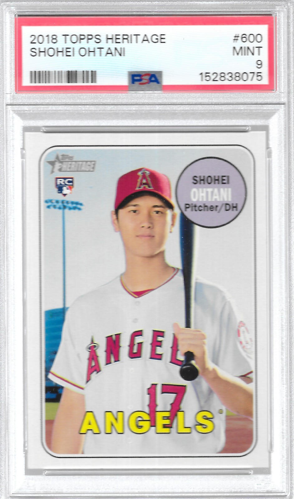 2018 SHOHEI OHTANI ROOKIE CARD TOPPS HERITAGE #600 PSA 9 MINT DODGERS