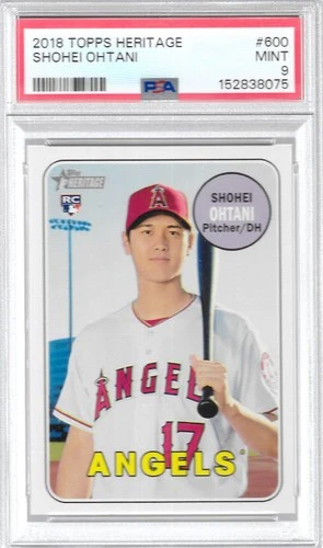 2018 SHOHEI OHTANI ROOKIE CARD TOPPS HERITAGE #600 PSA 9 MINT DODGERS