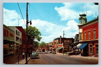 Granby Quebec Canada Main Street Vintage Linen Postcard UNIC Photo Paul Hénualt