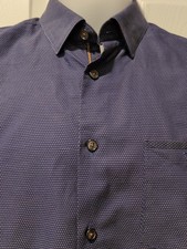 Ted Baker London Navy Micro Dot Short Sleeve Button Down Mens Shirt SZ 4 L EUC