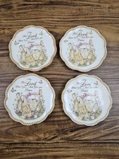 4 BUNNY BASKET Susan Winget Cracker Barrel 5" Bread Plate NUMBERS 6:24 Crazing