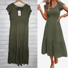 Merokeety Green Smocked Tiered Boho Casual Midi Dress Size XL
