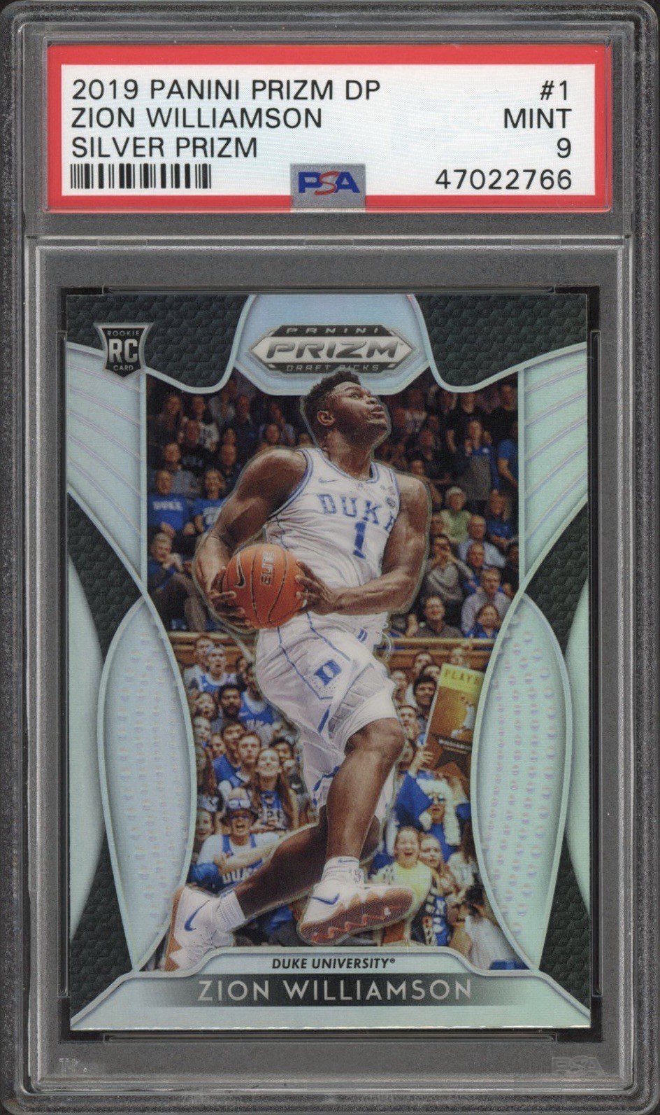 2019 Panini Prizm DP Zion Williamson RC Silver Prizm #1 PSA 9 Mint Pelicans