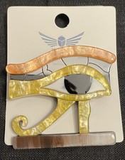 Egyptian Blue Scarab deco style Plastic Art Brooch Wadjet Eye Protector Amulet