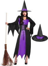 CICOCI Witch Costume Women With Wicked Hat Halloween Large, Purple 