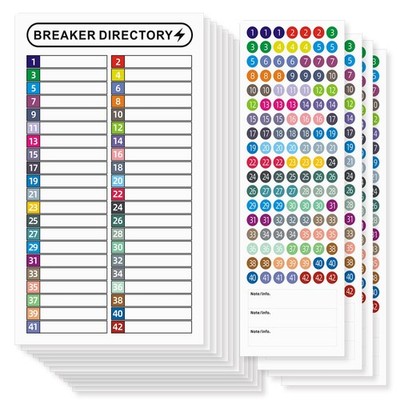 16 Sheets Breaker Panel Labels Electrical Box Sticker Numbers Breaker Panel L...