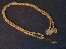 Byzantine Chain Lairiat with Roman Coins Designer Style Gold Tone 40"