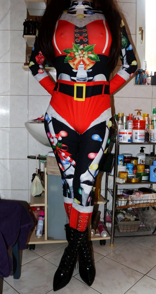 Catsuit Weihnacht XMAS Fee Elf Cosplay 3D Druck Gr. XL bunt - Bild 2 von 4
