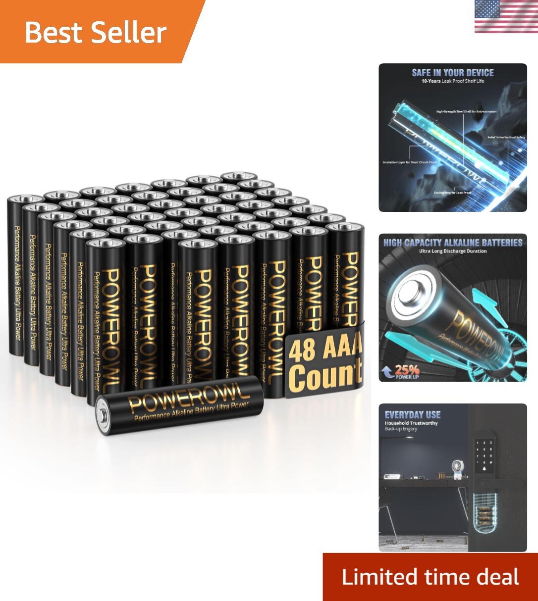 High-Capacity 1.5V AAA Batteries 48 Pack – 10-Year Leak-Free Shelf Life-image