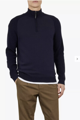 TED BAKER MENS NAVY BLUE ZIP FUNNEL NECK SWEATSHIRT JUMPER XXL TB6