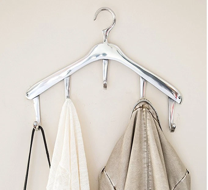 Coat Hanger Shaped Hand Cast Polished Aluminum Wall Coat Rack 5 Hooks By Comfify