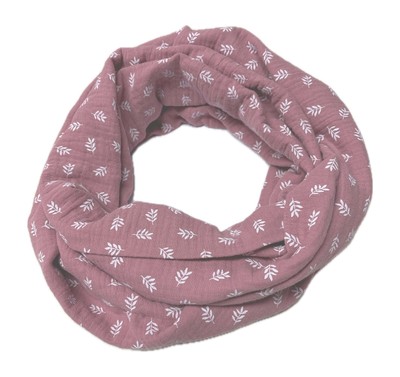 Landhuis handmade: Musselin Loop Schal altrosa mit Blätter Print reine Baumwolle