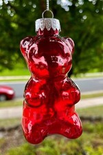 BLOWN GLASS RED GUMMY GUMMIE BEAR CHRISTMAS ORNAMENT TEDDY NWT