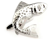 Fish Bass Pair Cufflinks Silver Lakes Wedding Fancy Gift Box & Polishing Cloth