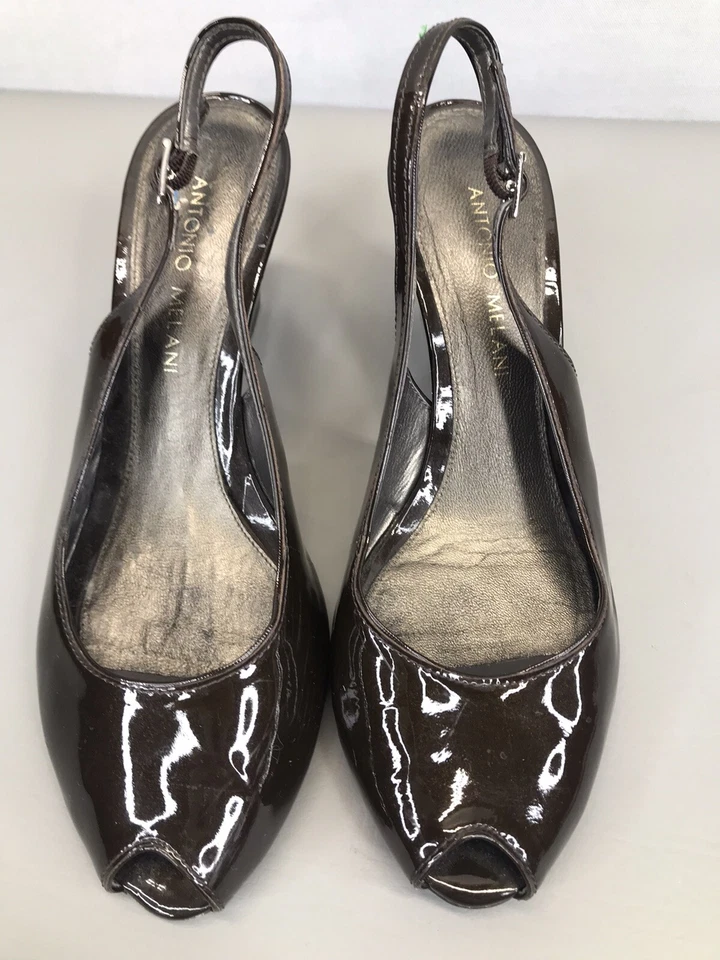 Zapatos para mujer Antonio Melani talla 8M con cordones marrón tacón de cuña punta abierta Foto 3 de 4