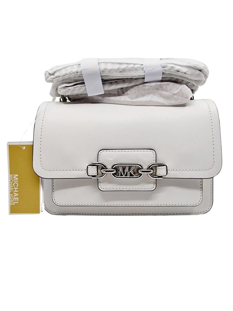 Michael Kors Heather Optic White Silver Chain Leather Flap