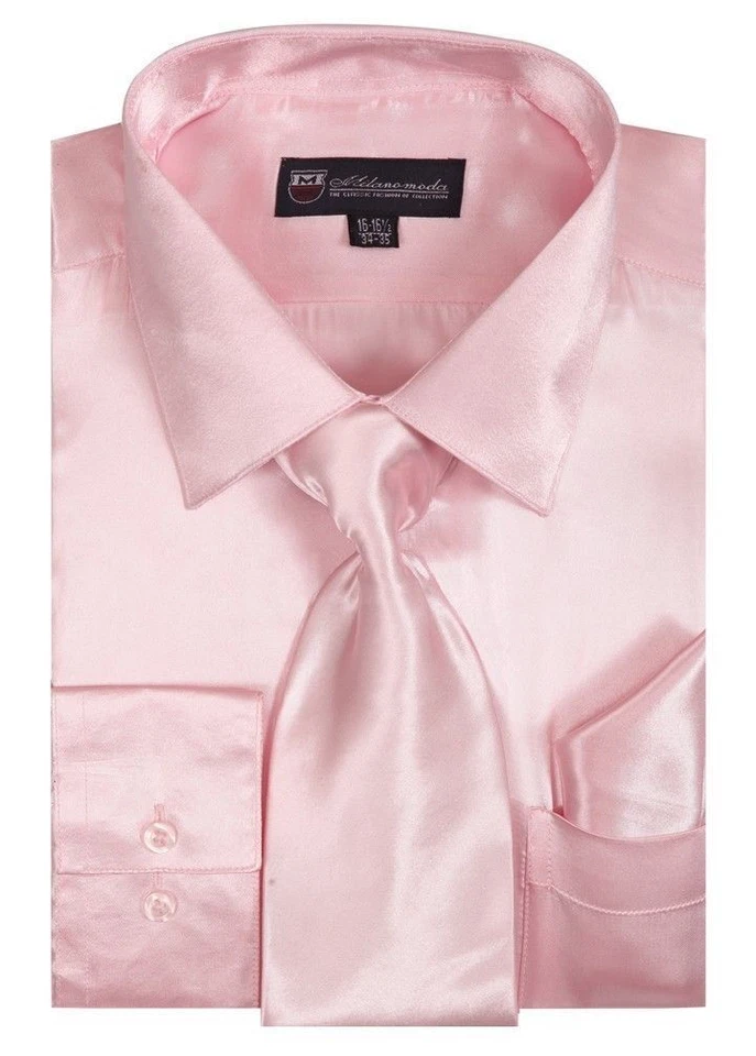 Men's Fashion Shiny Satin Dress Shirt With Tie And Handkerchief 10 colors SG08 - Image 4 of 4