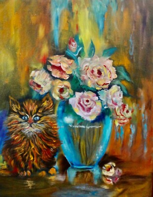 HAWAII ARTIST ''Still Life Kitty 11''  OriginalOil Painting, COLOR, COLOR