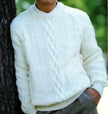 #289 MANS ARAN CREWNECK SWEATER 32-48" VINTAGE KNITTING PATTERN