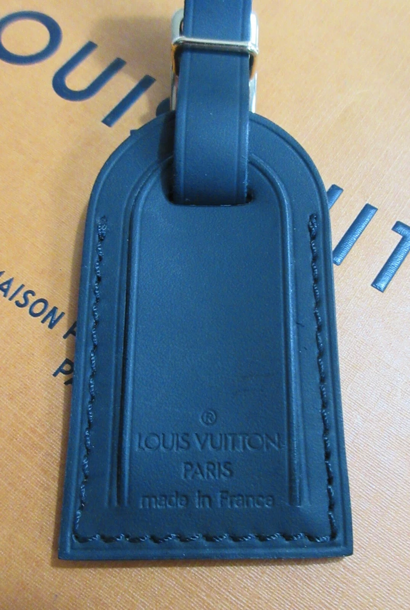 Louis Vuitton Small Black Matt Leather Luggage Tag with brass hardware  UNSTAMPED