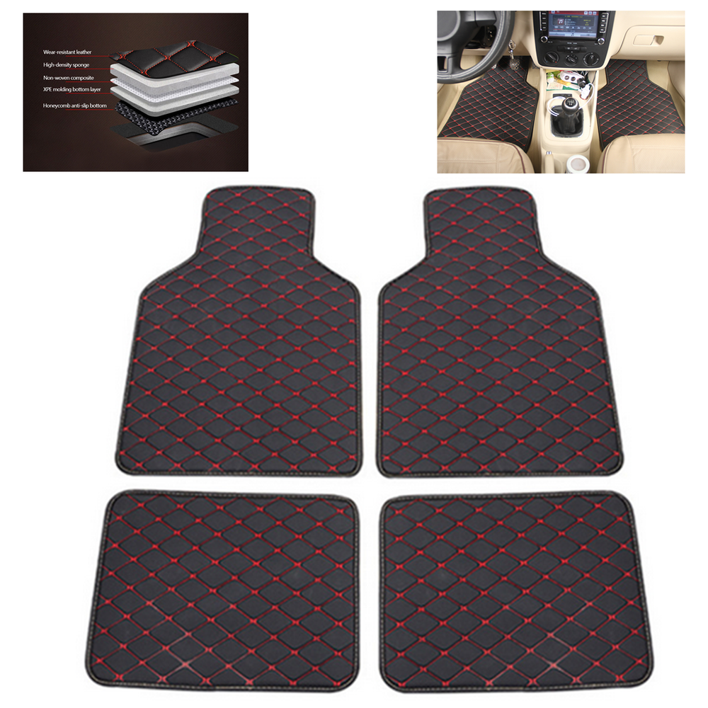 4pcs PU Leather Car Floor Mat Rug Pad Dustproof Auto Carpet Waterproof dustproof