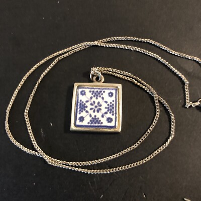 Sterling Silver 925 Lot Necklace Pendant P17 BARSE Ceramic Corning Wear Square