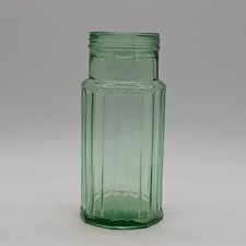 Vintage Green Depression Glass Vase Octagon Base Flower Frog missing lid