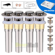 1-4x Bathroom Sink Pop Up Drain Brushed Nickel Vessel Basin Stopper W/ Overflow