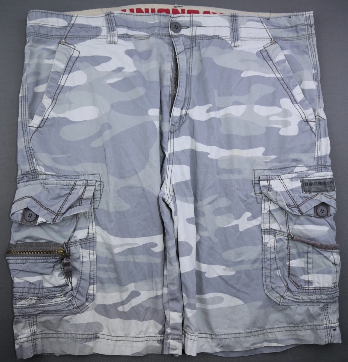 Men s Unionbay Camo Cargo Shorts Gray 100 Cotton 8 Pocket Size 40