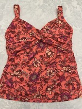 Lands' End Swimsuit 8 V Neck Wrap Underwire Tankini Slimming Modest Top