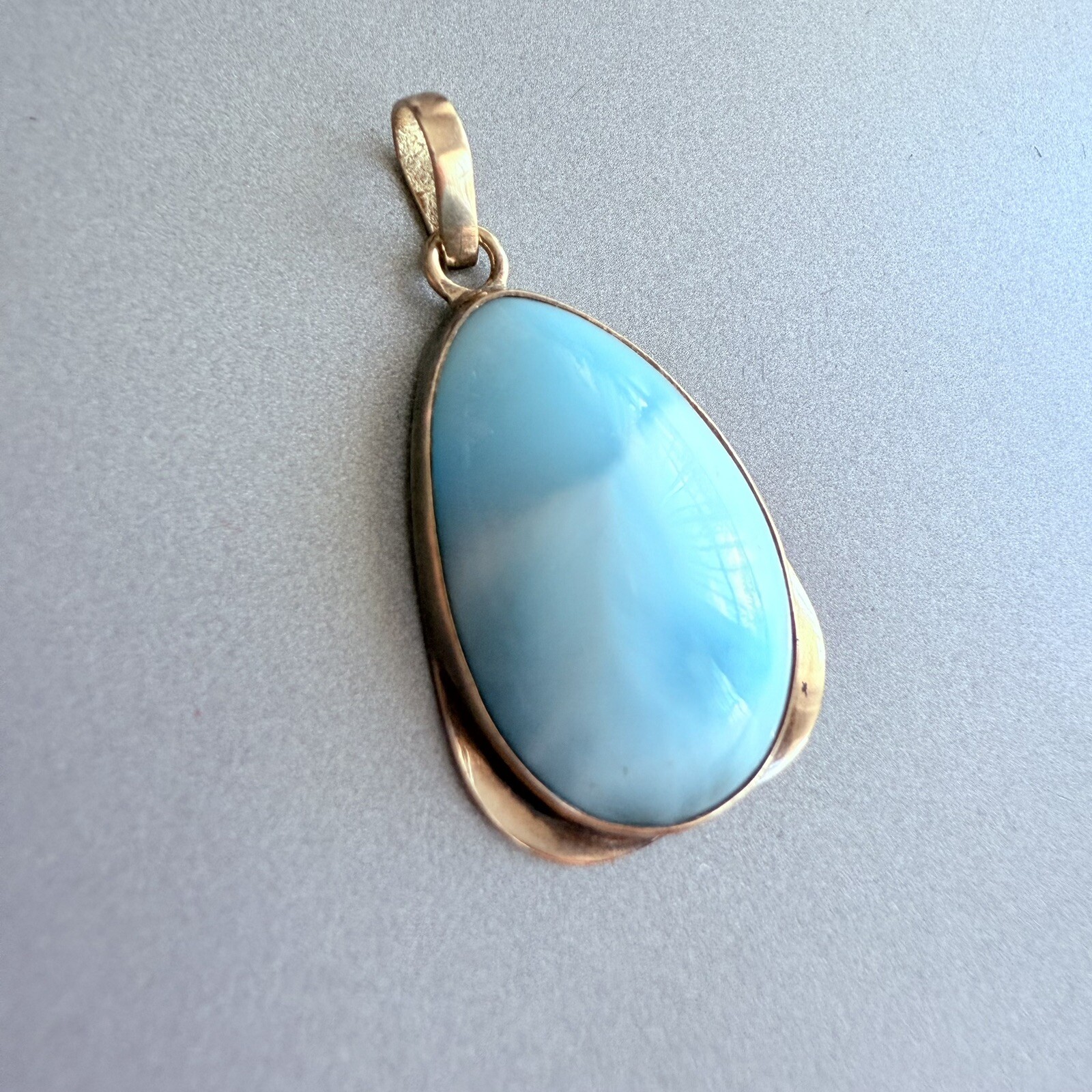 14K Solid Rose Gold Larimar Teardrop Large Pendan… - image 2