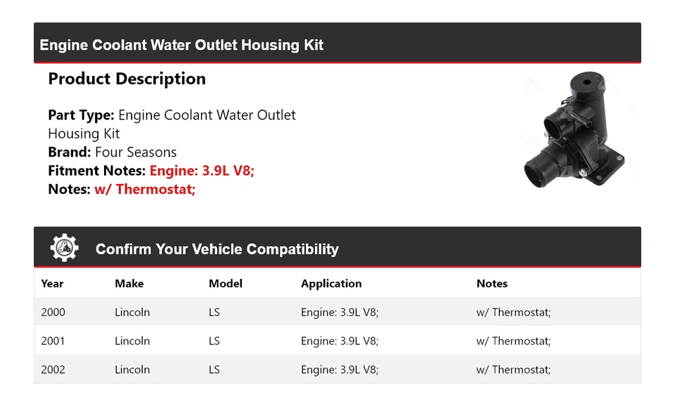 Kit de carcasa de salida de agua de refrigerante de motor Lincoln LS 2000-2002 4 estaciones Foto 2 de 4